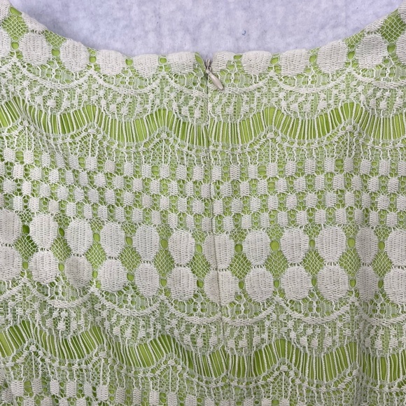 J Howard Dress Womens 10 Kiwi Green Cream Lace Overlay Midi Lined - Picture 4 of 13